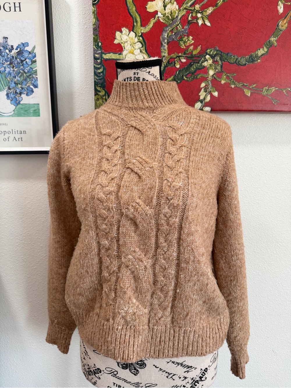 Banana Republic Camel Cable Knit Mock Neck